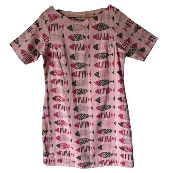 Bombay Paisley Sz Md Pink Fish Print Shift Dress Linen Cotton Blend Boho Global - Picture 16 of 16
